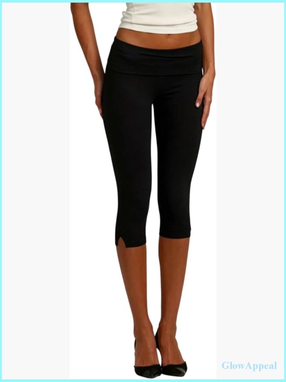 Fold Over Capri Leggings with Slit Y2k Low Rise Split Hem Cropped Pants